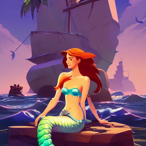 Image similar to painting mermaid treasure on sea of thieves game avatar hero smooth face median photoshop filter cutout vector, behance hd by jesper ejsing, by rhads, makoto shinkai and lois van baarle, ilya kuvshinov, rossdraws global illumination