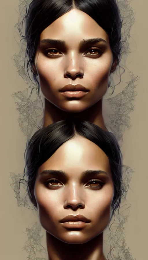 Prompt: symmetry!! zoe kravitz, machine parts embedded into face, intricate, elegant, highly detailed, digital painting, artstation, concept art, smooth, sharp focus, illustration, art by artgerm and greg rutkowski and alphonse mucha, 8 k