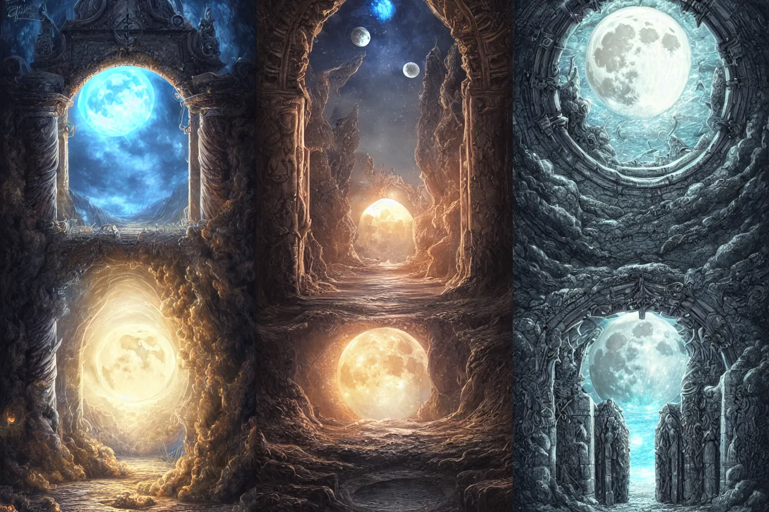 Prompt: The gate to the eternal kingdom of the moon, fantasy, digital art, HD, detailed.
