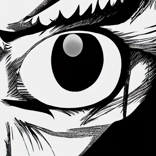 Image similar to femto from berserk in the style of kentaro miura, 4 k, 8 k, absolute detail of even the smallest details and particles, beautiful shadows, beautiful art, black and white drawing