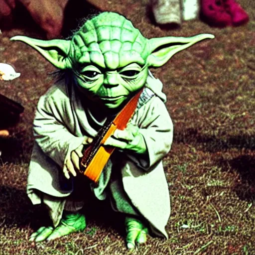 Image similar to yoda performing at woodstock