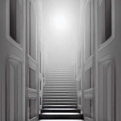 Prompt: a white maze of doorways and stairs, empty, artstation, epic composition