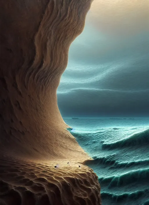 Prompt: A hyper-detailed 3d render like a Oil painting of the Aquatic Cliffs of the Great Sand Sea, surrealism!!!!! surreal concept art, lifelike, photorealistic, digital painting, aesthetic, smooth, sharp focus, Artstation HD, by Greg Rutkowski, Chris Tulloch McCabe, Valentina Remenar and Asher Duran,