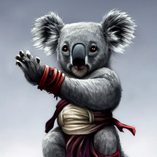 Image similar to a cute koala dressed in a shinobi outfit, digital art by łukasz piskorz and patrick mcenvoy and michael komarck, intricate, highly detailed, artstation, concept art, smooth, sharp focus vector centered