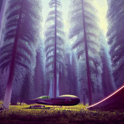 Image similar to starship sitting in the middle of a forest, stunning composition, Paul Chadeisson, cinema3D