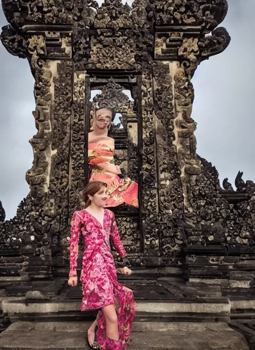 Prompt: emma watson wearing kebaya bali in bali iconic place in bali. front view. instagram holiday photo shoot 5 0 mm