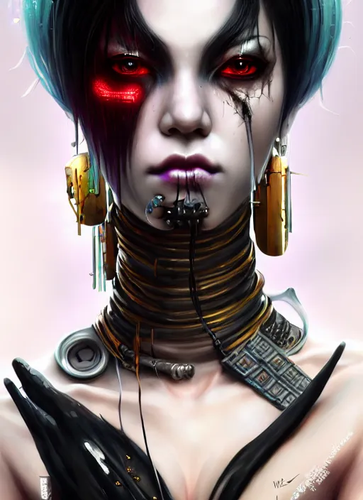 Image similar to soft lustrous ebony geisha seductive raver yakuza gothic cyborg cyberpunk gutter punk, decay, underworld, dark fantasy, dark art, highly detailed, digital painting, octane render, artstation, concept art, smooth, sharp focus, illustration, art by artgerm, loish, wlop