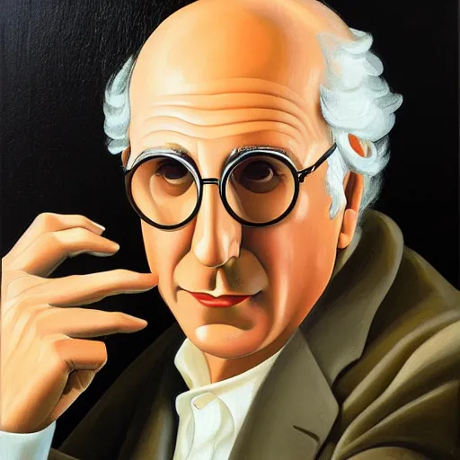 Prompt: closeup portrait of larry david, painting by tamara lempicka, art deco, roaring twenties, streamlined