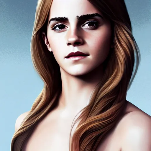 Image similar to emma watson, elegant, 2d, ultra highly detailed, digital painting, smooth, sharp focus, artstation, art by Ilya Kuvshinov