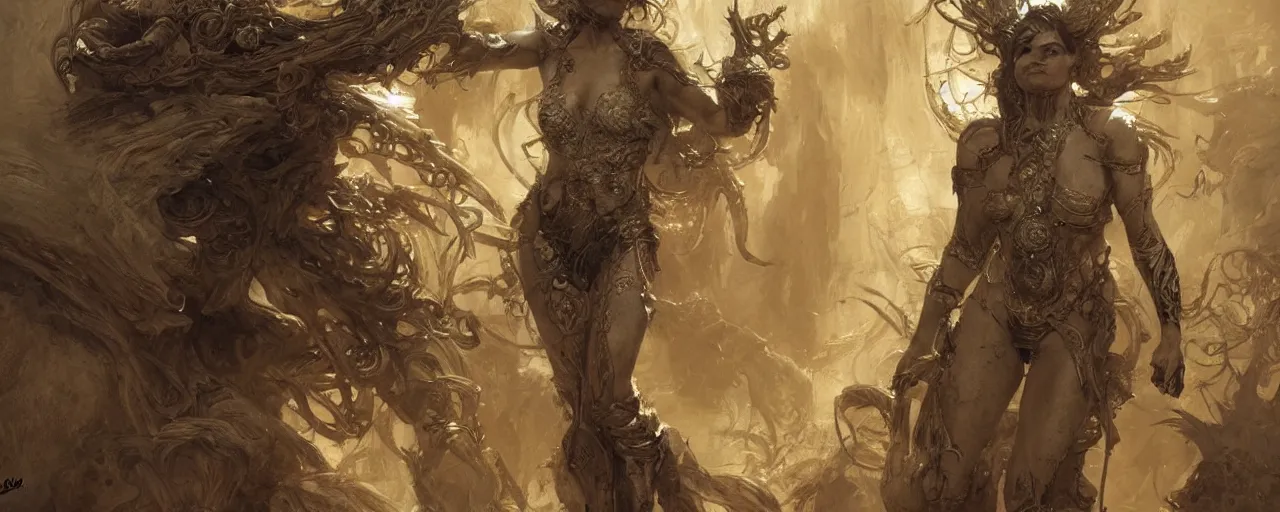 Image similar to fierce woman in the fractal, ultra realistic, concept art, intricate details, highly detailed, wide angle, by andrew robinson, gaston bussiere, craig mullins, simon bisley