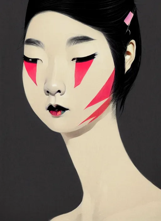 Prompt: portrait of a japanese woman with a crooked nose and a confident expression, 1 9 6 0 s, black clothes, goth, punk, brightly coloured hair, funk, intricate, elegant, highly detailed, digital painting, artstation, concept art, smooth, sharp focus, illustration, art by wlop, mars ravelo and greg rutkowski