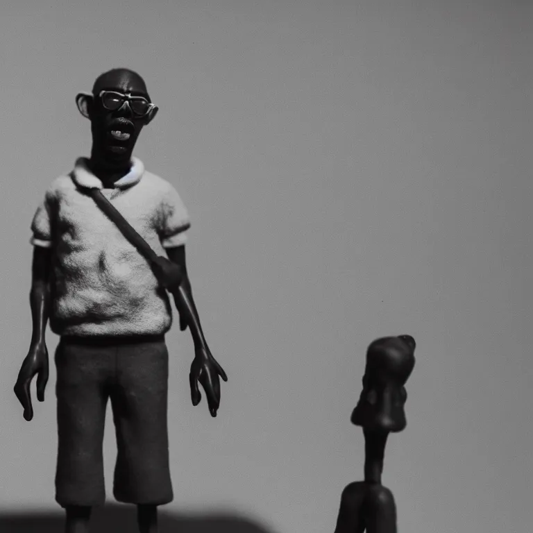 Image similar to a cinematic film still of a claymation stop motion film starring tyler the creator, shallow depth of field, 8 0 mm, f 1. 8