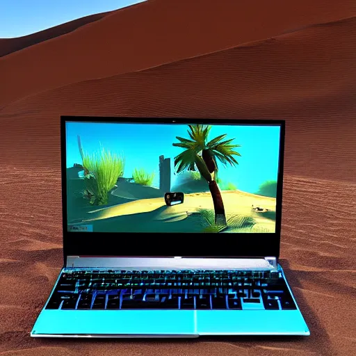 Prompt: Gaming Laptop in desert