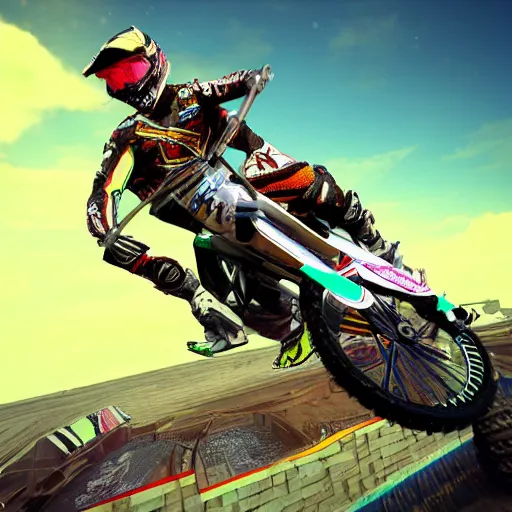 Image similar to a cyberpunk motorcross race