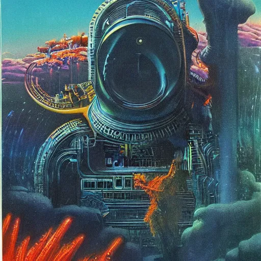 Image similar to elmo in the style of a 7 0 s science fiction novel cover, highly detailed, bruce pennington, peter jones