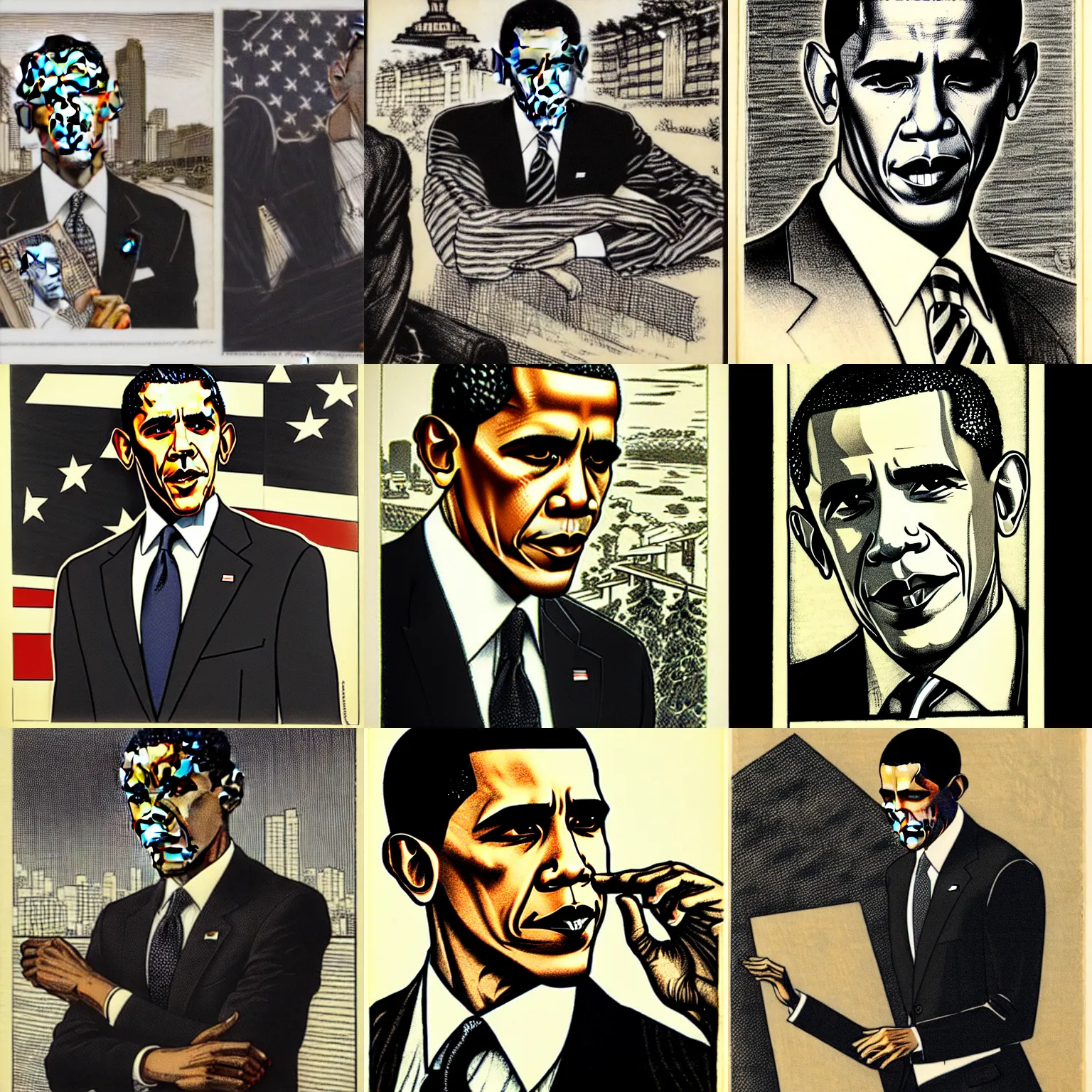 Prompt: james tissot woodblock print of barack obama as a gta character