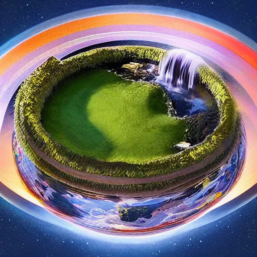 Image similar to “floating island in the space, with a waterfalls, 4k image, award winning”