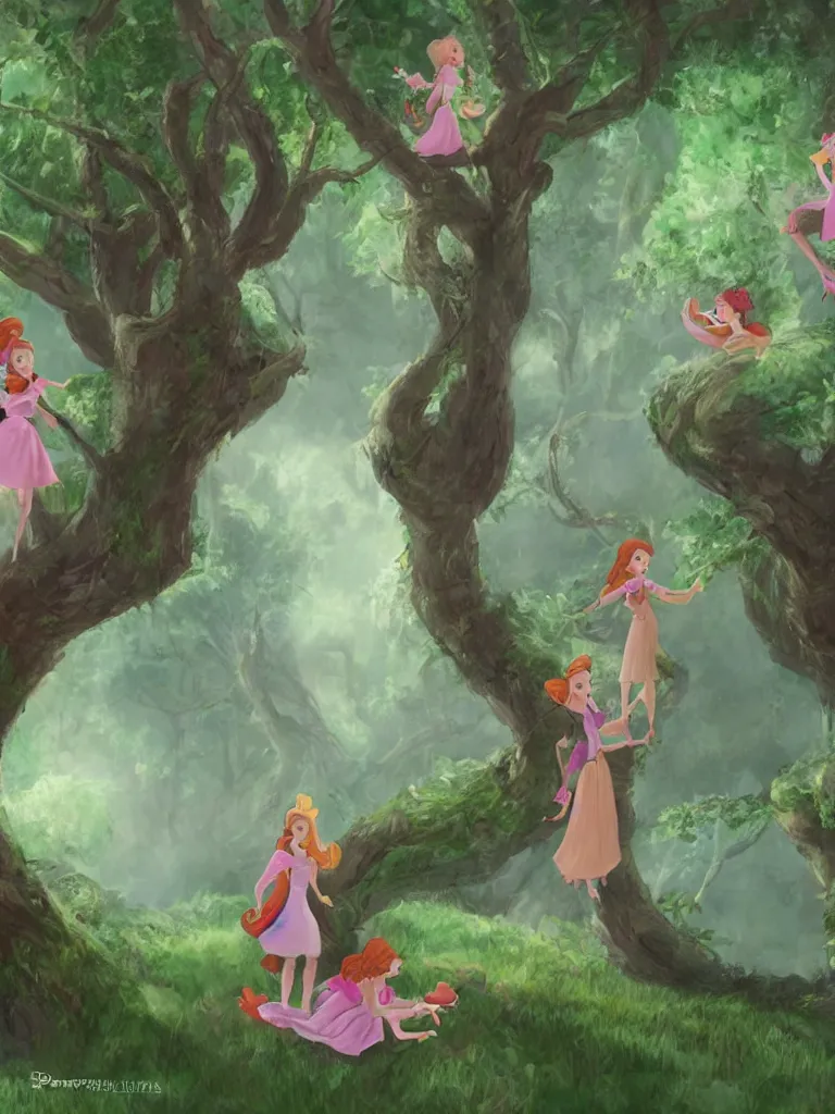 Image similar to girls in enchanted forest by disney concept artists, blunt borders, rule of thirds