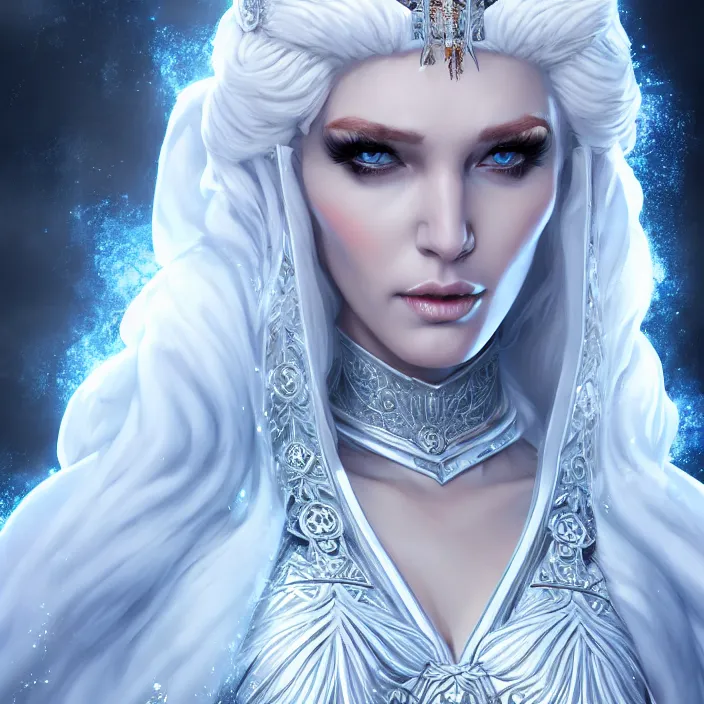 Image similar to beautiful ice queen in ornate robes, highly detailed, 8 k, hdr, award - winning, trending on artstation, clayton crain