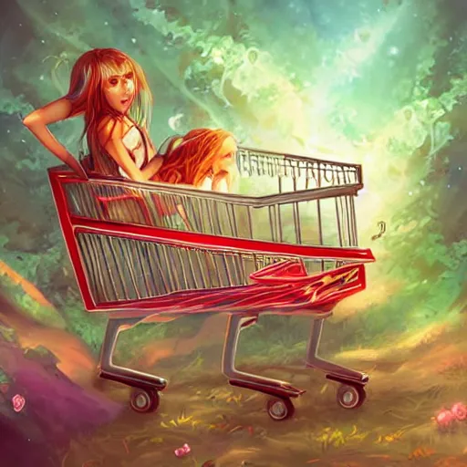 Image similar to a enchanted shopping cart by Ross Tran