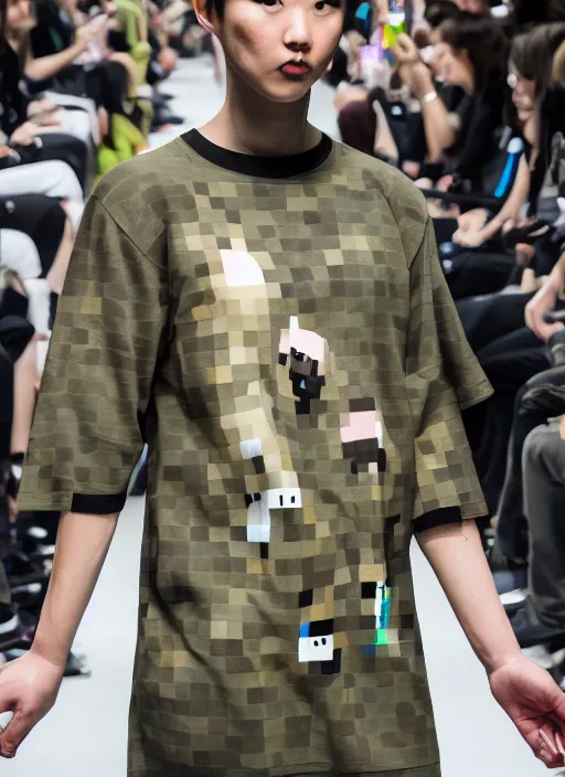 Image similar to hyperrealistic and heavy detailed bape avant garde runway show of minecraft, leica sl 2 5 0 mm, vivid color, high quality, high textured, real life
