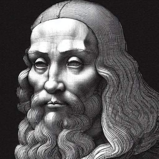 Prompt: Leonardo da Vinci as gigachad, muscular, black and white, grainy background