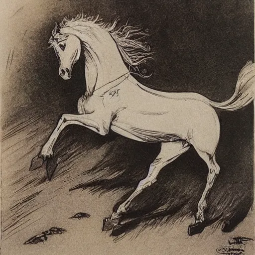 Image similar to a galloping horse, by arthur-rackham