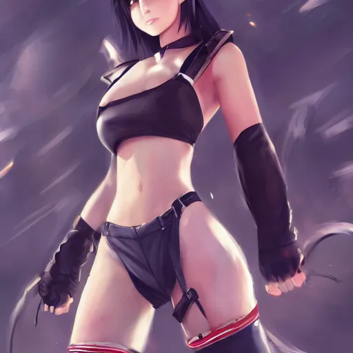 Image similar to full body shot of tifa lockhart by wlop, rossdraws, mingchen shen, bangkuart, sakimichan, yan gisuka, jeongseok lee, artstation, 4k