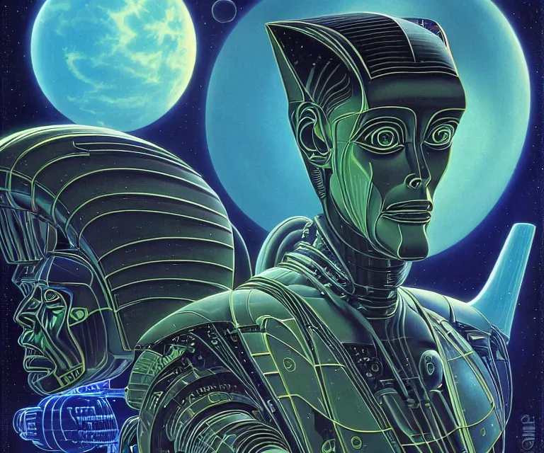 Prompt: cybernetic intergalactic alien sphinx cyberpunk portrait 4 k highly detailed by kelly freas