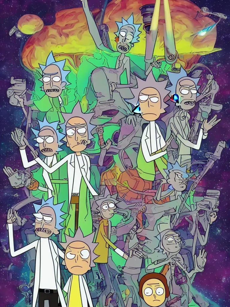 Image similar to rick and morty 6 0 s sci fi movie poster