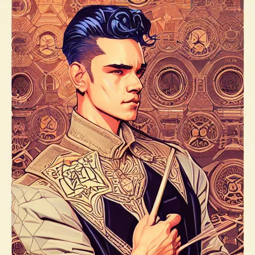 Image similar to concept art design illustration, intricate background acotar, 1 6 colors, logo, ink drawing, art by jc leyendecker and sachin teng