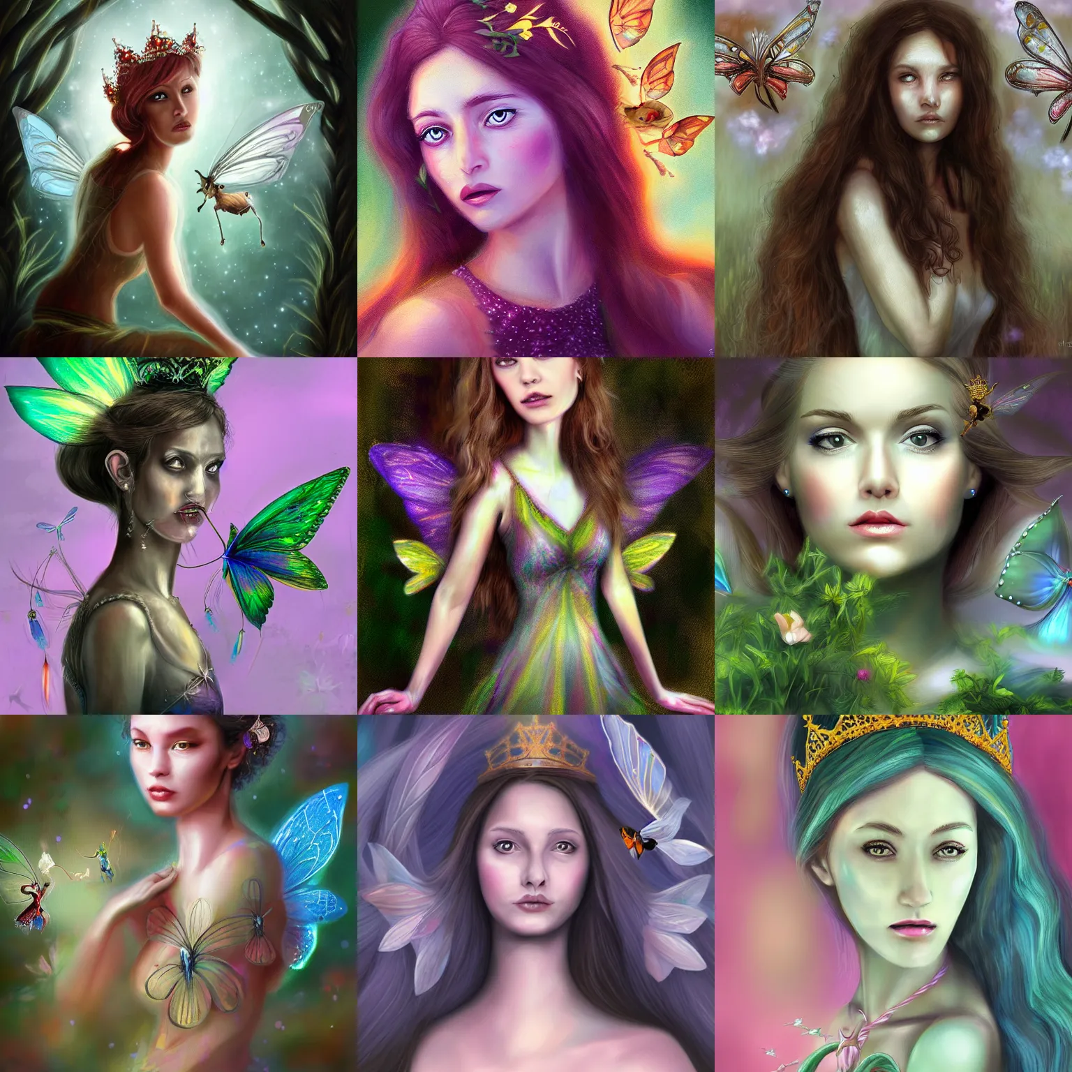 Prompt: queen of the fairies, digital painting, realistic,