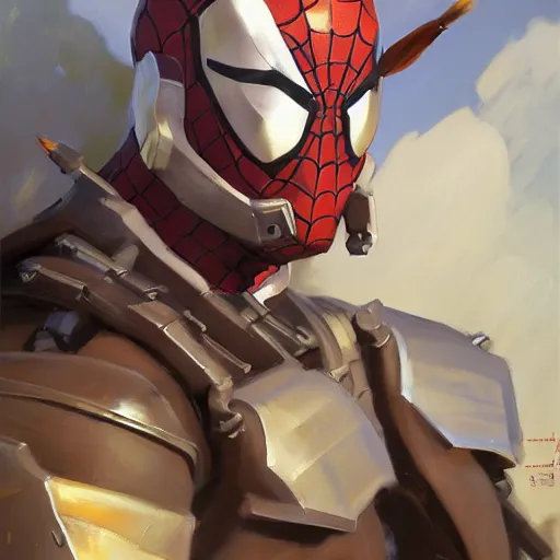 Image similar to greg manchess portrait painting of partially armored whimsical spiderman as overwatch character, medium shot, asymmetrical, profile picture, organic painting, sunny day, matte painting, bold shapes, hard edges, street art, trending on artstation, by huang guangjian, gil elvgren, ruan jia, greg rutkowski, gaston bussiere