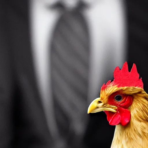 Image similar to a high quality photo of a chicken wearing a suit, 8k, digital art