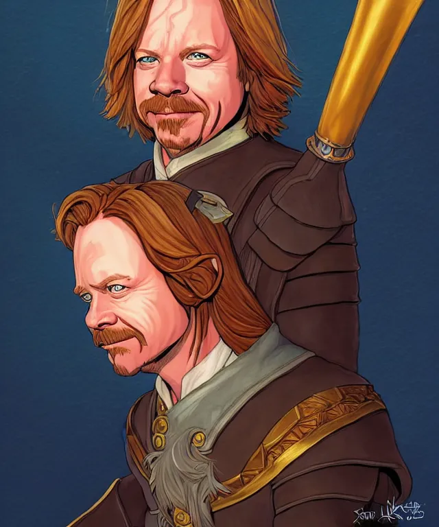 Image similar to a fantasy comic - style full portrait of a halfling maitre'd who looks like david spade, digital illustration by ken taylor and sana takeda and jenny frison, character design, concept art, fine inking lines, vivid colors, dnd, highly detailed!, hd, 4 k, trending on artstation