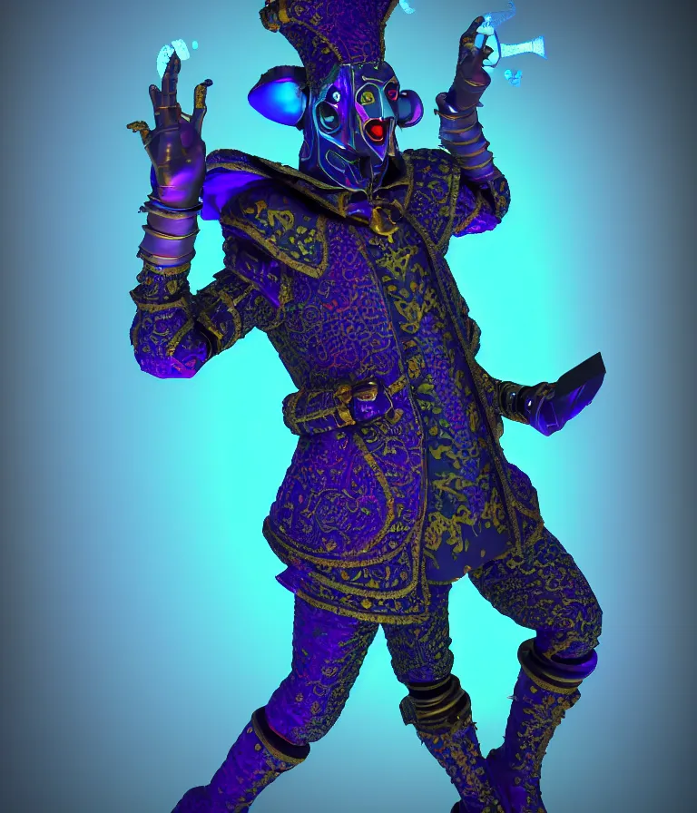 Prompt: front!!! shot of a court jester!!! character, hyperdimensional, bioluminescent hypercubes, dark holography!!!, future, chrome, (((intricate))), (octane render, nvidia raytracing demo), elegant, highly detailed, centered, (((artstation, concept art, smooth, sharp focus, artgerm, Tomasz Alen Kopera, Peter Mohrbacher, donato giancola, Joseph Christian Leyendecker, WLOP, Boris Vallejo))), mugshot!!!!!, ugly!!!!!!, octane render, nvidia raytracing demo, octane render, nvidia raytracing demo, octane render, nvidia raytracing demo, grainy, muted, 8K, digitalblasphemy, metatron