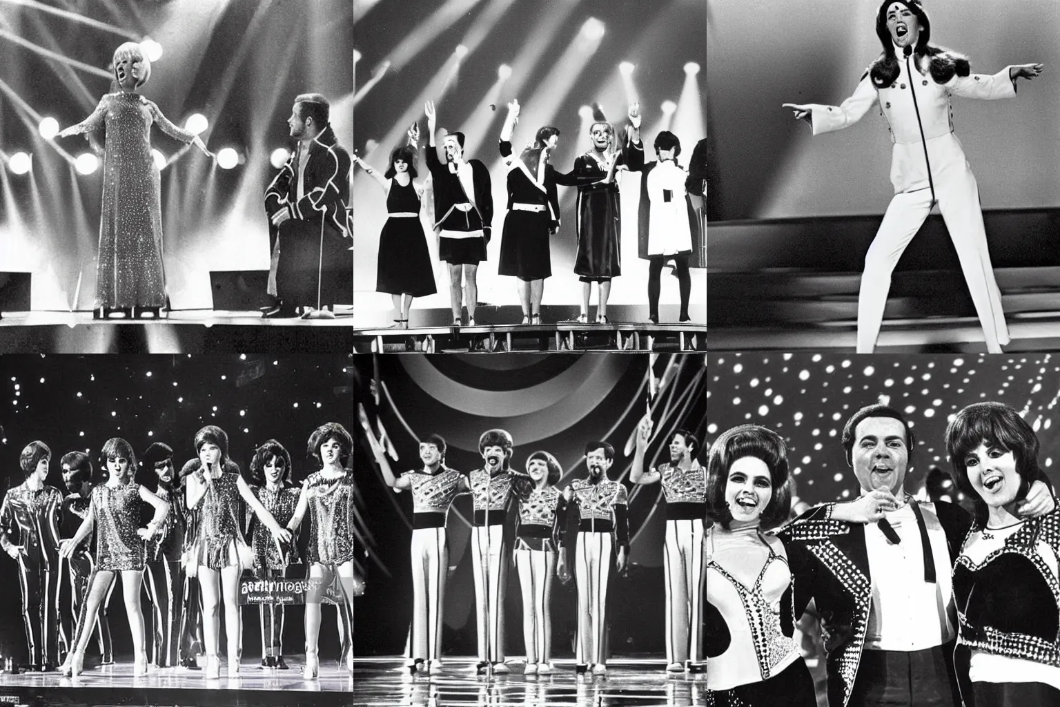 Prompt: A 1968 Eurovision stage performance, award winning photograph