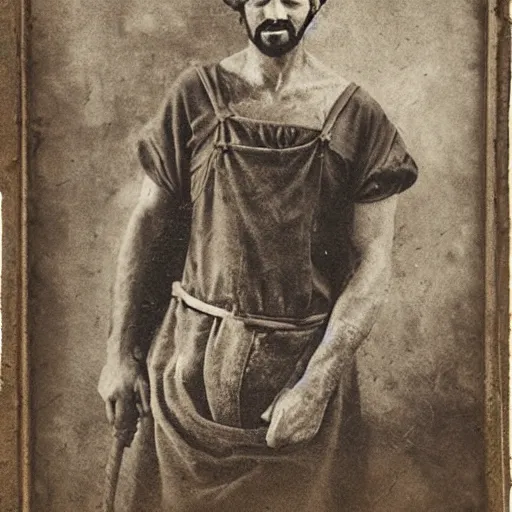 Image similar to Rustic farmer, Italian farmer, medieval farmer, tintype photograph, 1200 AD, medieval photograph