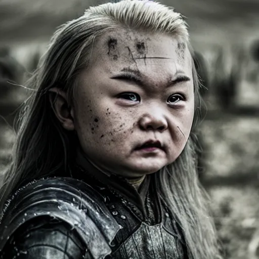 Prompt: justin sun as chucky in game of thrones, 4 k, epic, cinematic, focus, movie still, fantasy, serious, extreme detail, atmospheric, dark colour, sharp focus