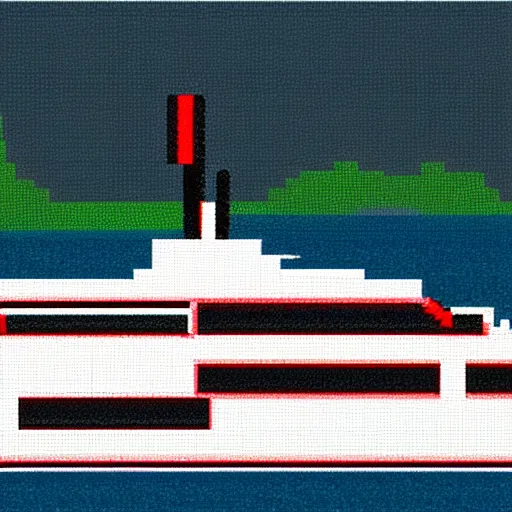 Image similar to a ferry at the sea, 8 bit art