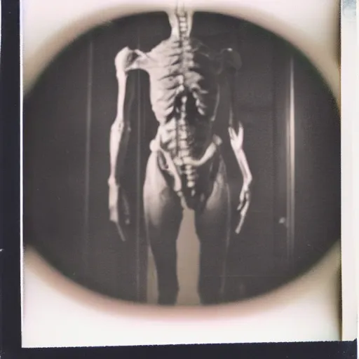 Prompt: vintage polaroid of a nightmarish mutated creature in a science lab, studio lighting, 4 k photo by chris cunningham