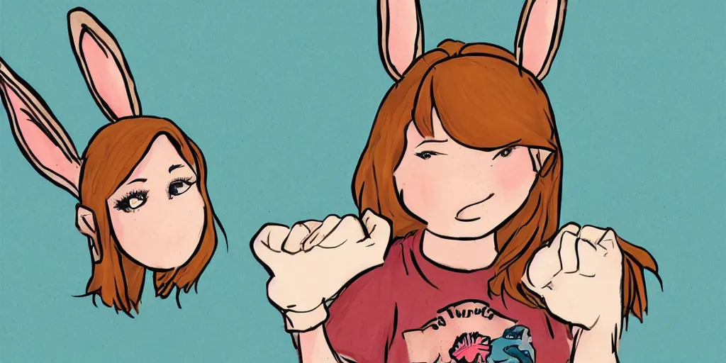 Image similar to women, ginger, cartoon, sweatshirt, concept art, concept art, bunny ears,