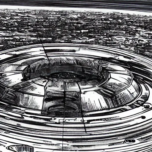 Prompt: the capitol city called Elon on Mars in 2222, terraforming, dome, Rick Guidice, drawing, future, retro