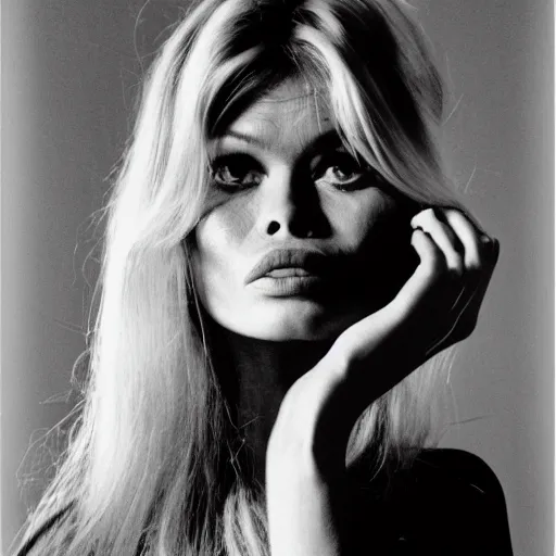 Prompt: Brigitte Bardot in a futuristic apartment, portrait, 35mm film, by David Bailey, Mariko Mori, Richard Avedon