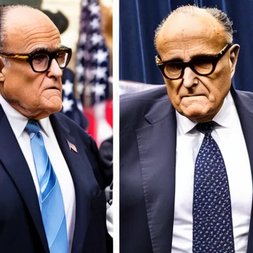 Image similar to donald trump and rudy giuliani locked up in a poorly kept prison