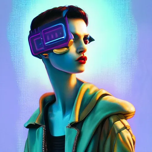 Image similar to Lofi vaporwave cyberpunk portrait dinosaur, Pixar style, Tristan Eaton, Stanley Artgerm, Tom Bagshaw