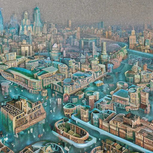 Image similar to city made of bubbles, 1 9 2 0 ’ s colored pencil, highly detailed, highly accurate, deep aesthetic, 8 k, highly ornate intricate details, cinematic lighting, rich colors, ray tracing, hyperrealistic, photorealistic, cinematic landscape, trending on artstation,