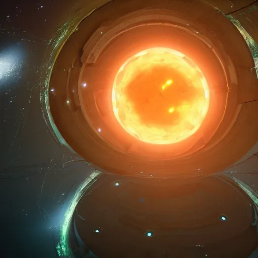 Image similar to a glowing orb of energy floating in mid - air, the inside is like a giant star - gate with portals to other spaces and dimensions, 8 k octane, beautifully, detailed render, post - processing