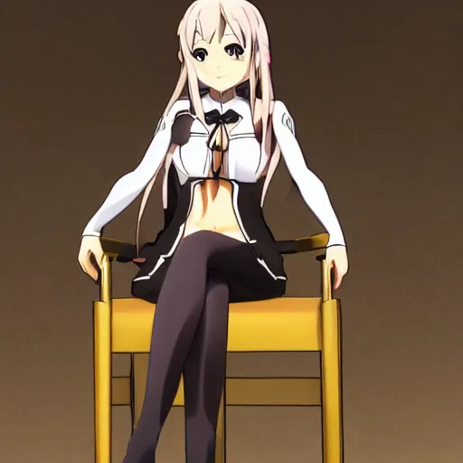 Prompt: quinella from sword art online sitting on a chair