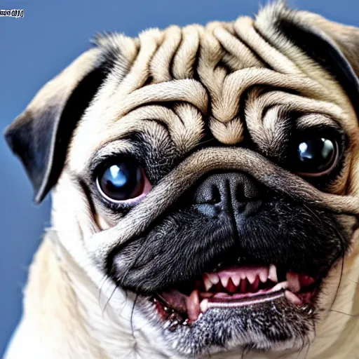 Image similar to the world's uglies pug, extreme amount of folds, mangled teeth